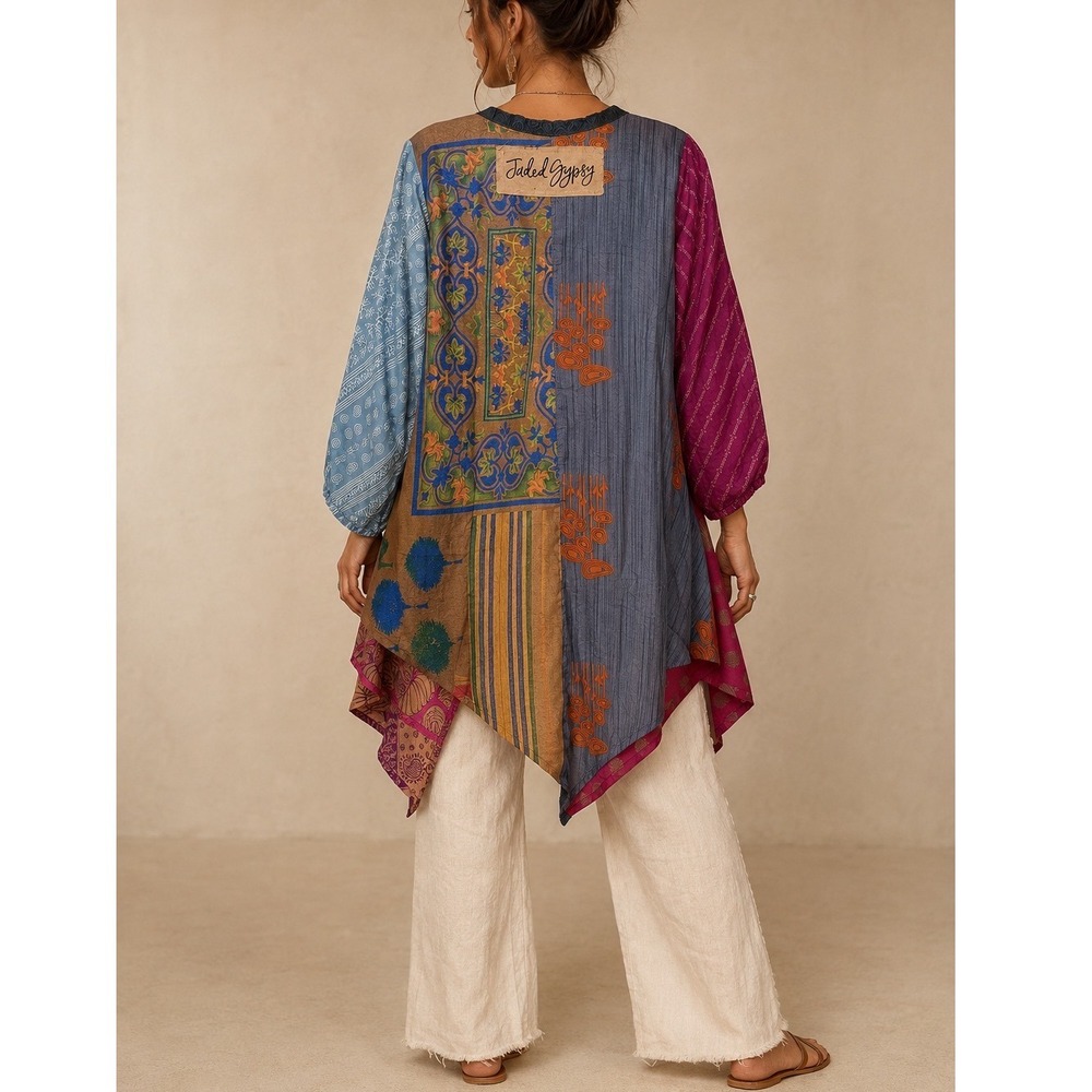 Jaded Gypsy Patchwork Kimono Cardigan Mixed Print Boho Duster Free Size DS-08 xx